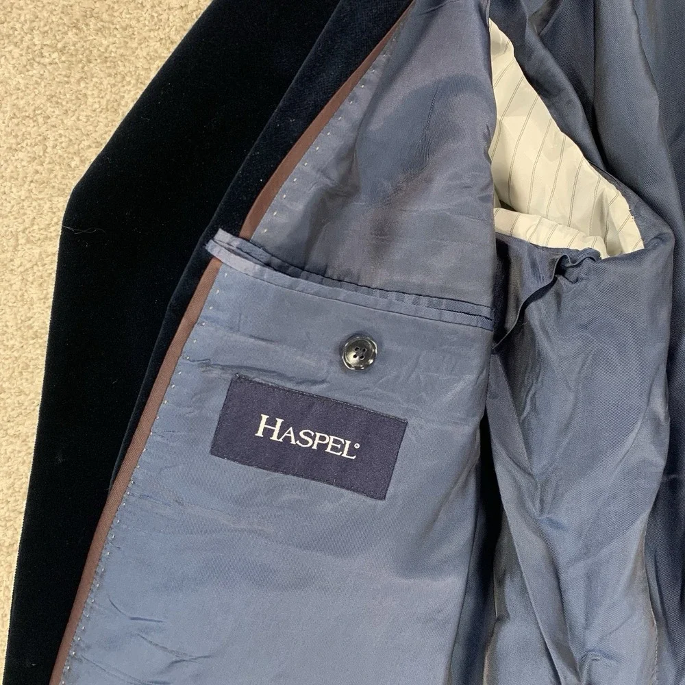 Haspel Sports Coat Blazer Rich Blue Velvet 44L Hoco Dinner Party Formal Wedding